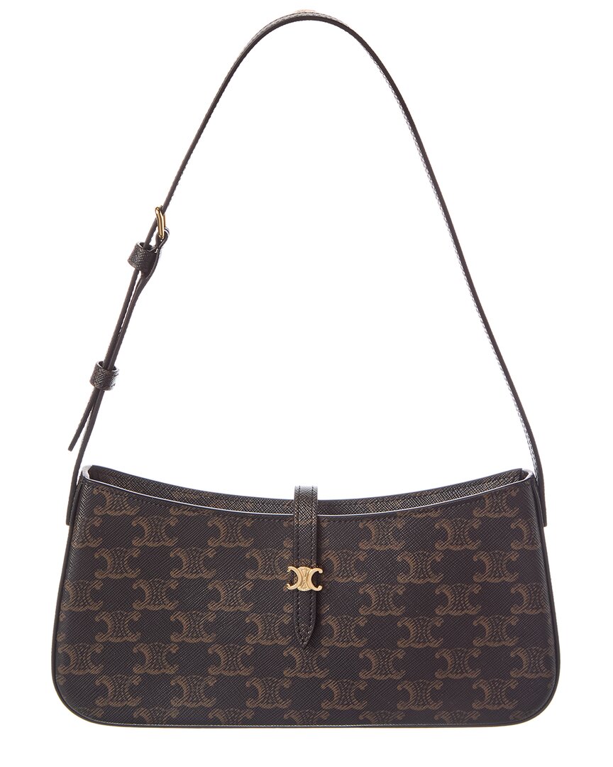 Celine Tina Triomphe Coated Canvas Shoulder Bag In Black