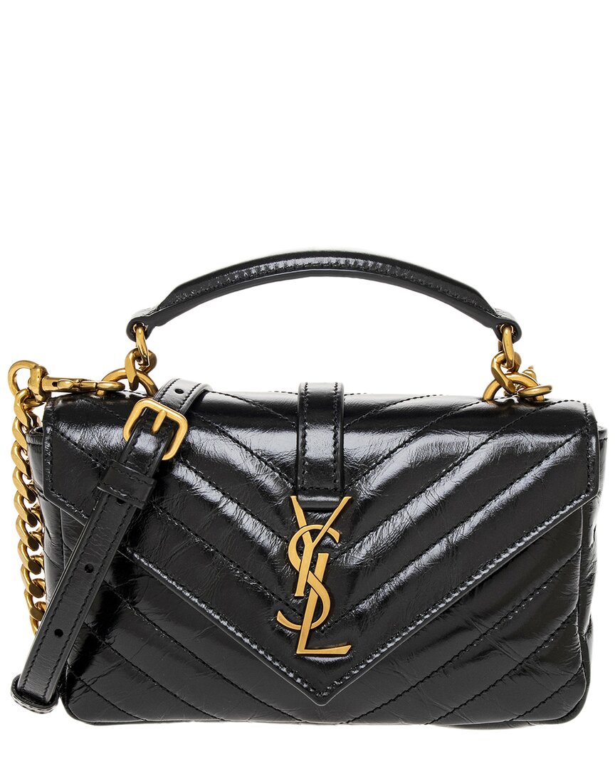 Saint Laurent College Mini Leather Shoulder Bag In Black