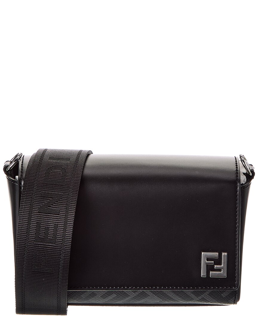 Fendi Squared Ff & Canvas Shoulder Bag In Black