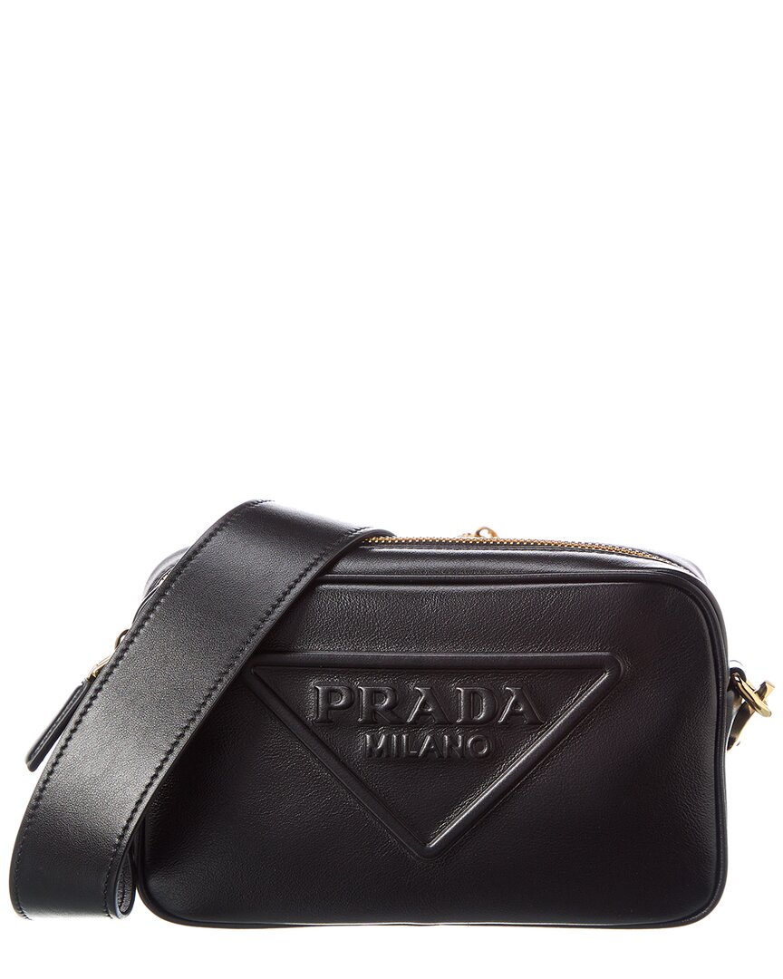 Prada Logo Leather Shoulder Bag In Black
