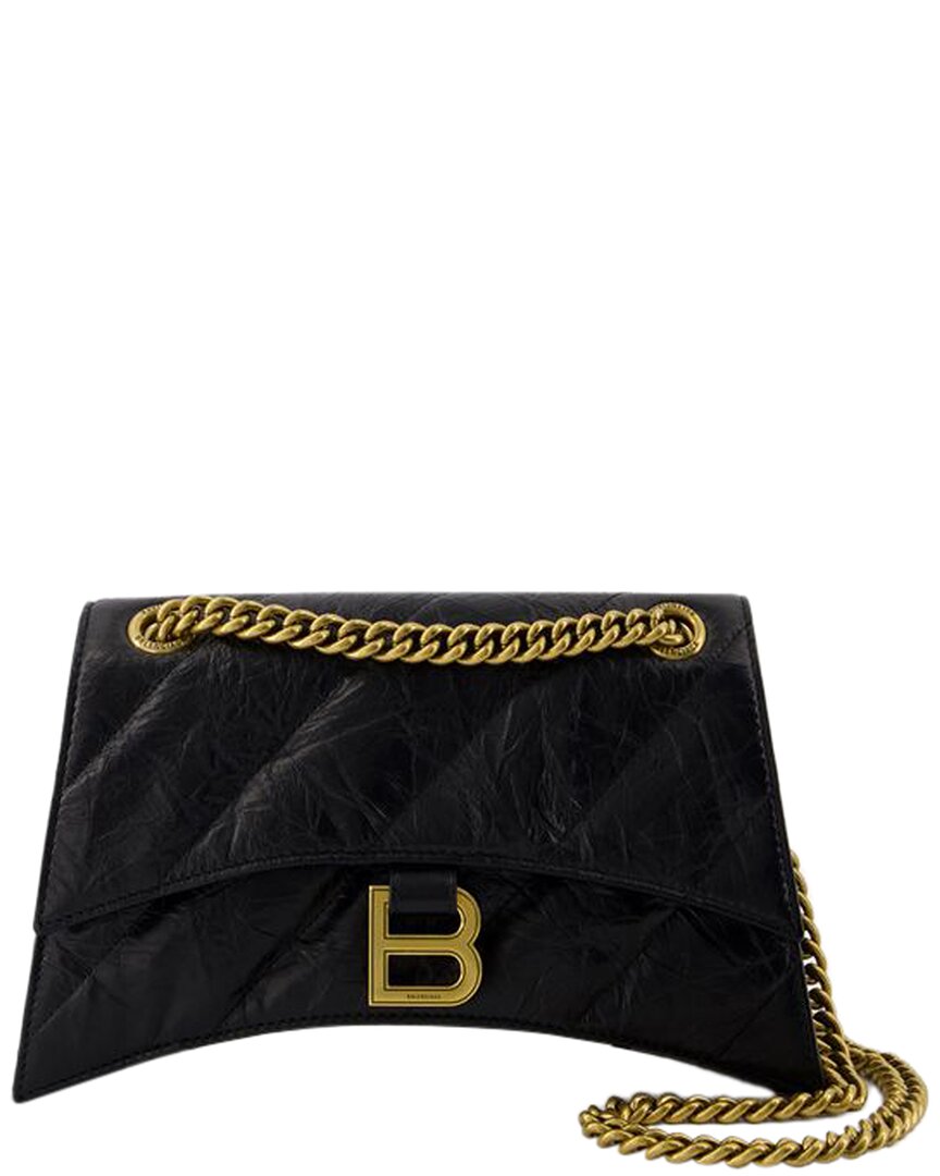 Balenciaga Black Calfskin Crush Chain S Shoulder Bag In Black
