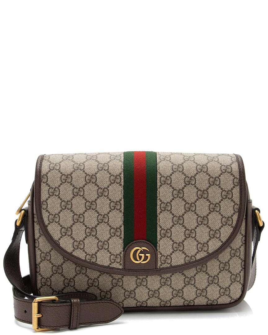 Gucci Gg Supreme Ophidia Web Flap Medium Messenger (authentic Pre-loved) In Brown
