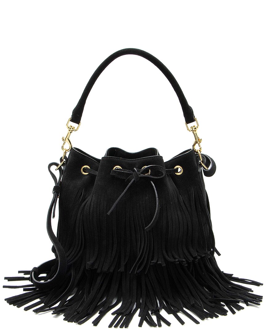 Saint Laurent Suede Fringe Emmanuelle Medium Bucket Bag (authentic Pre-loved) In Black
