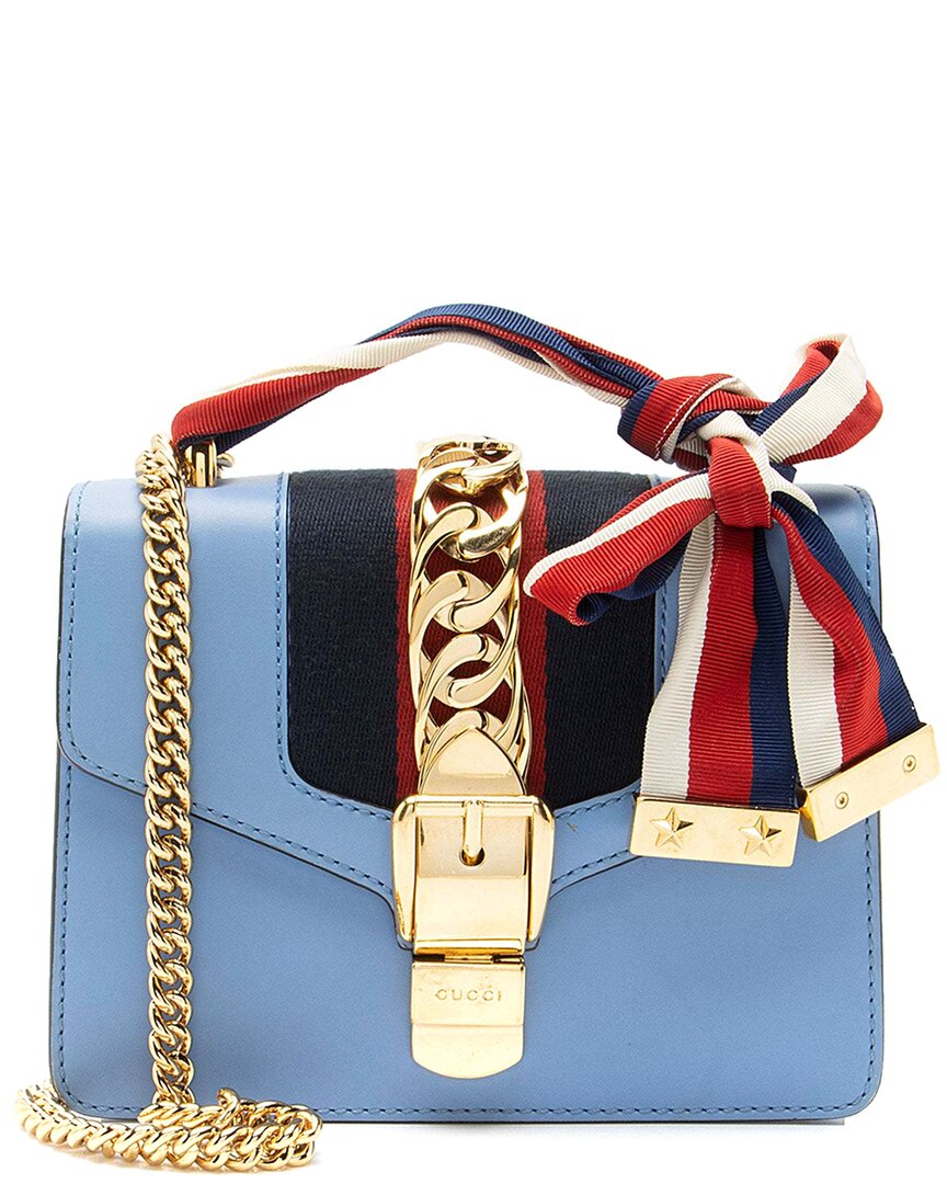 Gucci Leather Sylvie Mini Chain Bag (authentic Pre-loved) In Blue