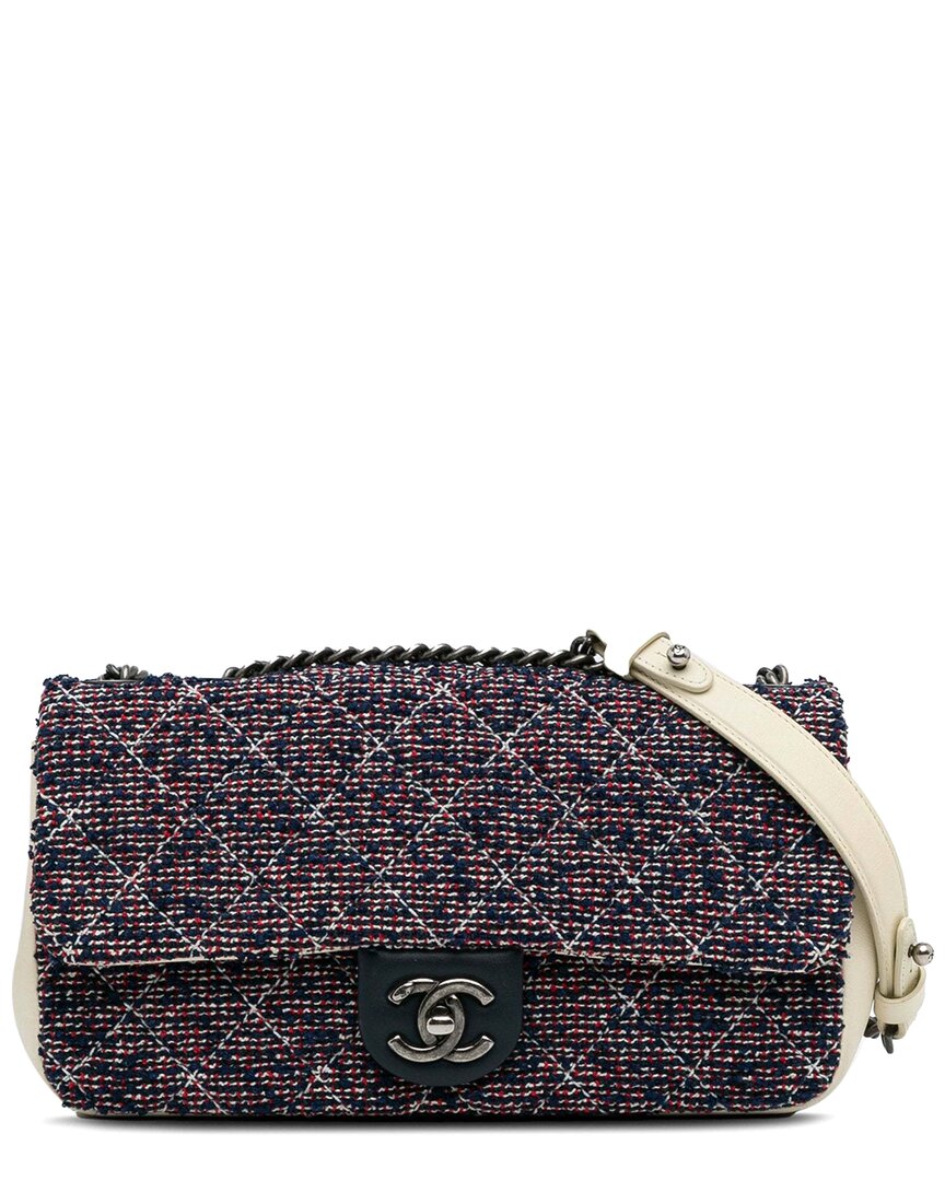 Pre-owned Chanel Blue Tweed Small Airlines Flap (authentic Pre-loved)