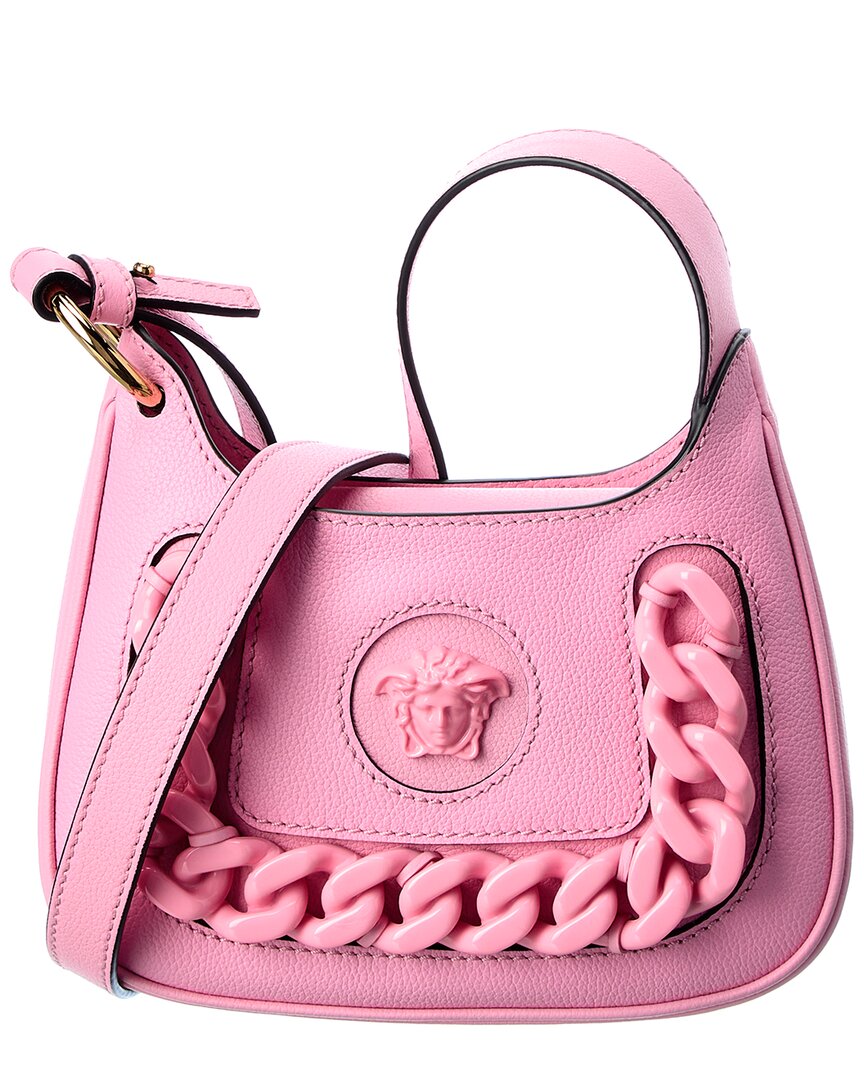 Versace La Medusa Small Leather Hobo Bag In Pink
