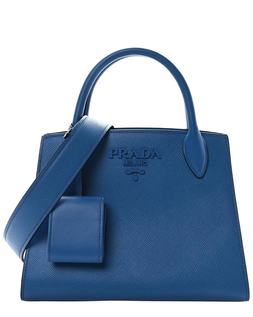 Prada Blue Saffiano Leather Small Monochrome Top Handle Tote (authentic Pre-  Loved)