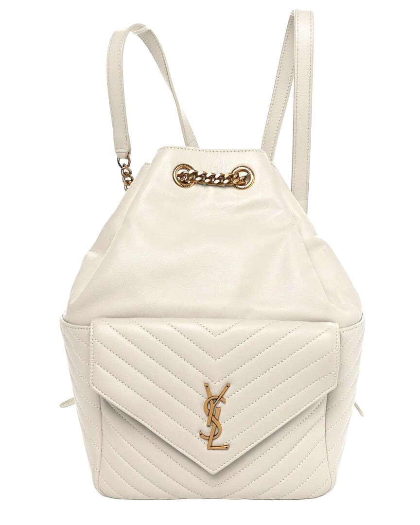 Saint Laurent Cream Lambskin Matelasse Leather Monogram Joe Backpack Cream (authentic Pre-loved)