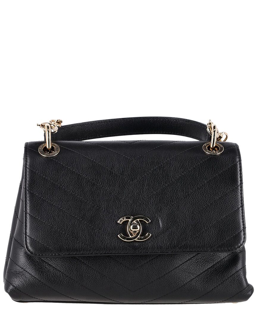 Pre-owned Chanel Black Leather Small Chevron Chic Top Handle Bag (authentic Pre-loved)