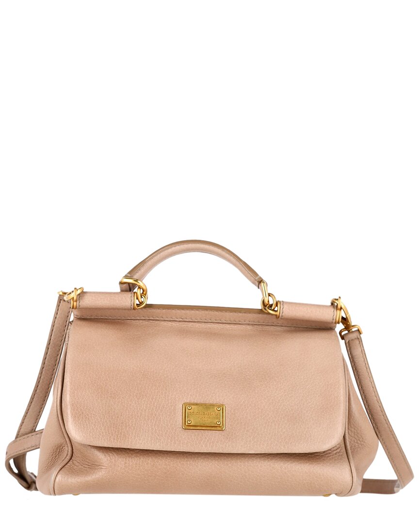 Dolce & Gabbana Dolce &gabbana Brown Calfskin Leather Large Sicily Handbag (authentic Pre- Loved) In Neutral