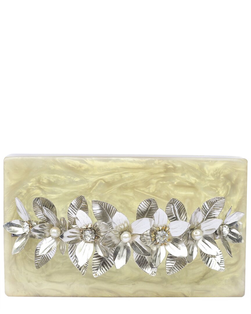 Tiramisu Pristine Floral Minaudiere Box Clutch In White