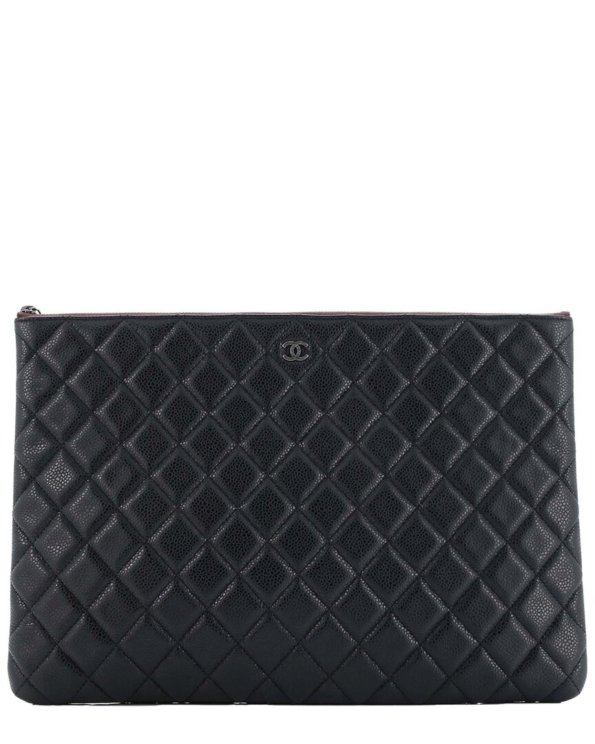 Pre-owned Chanel Black Quilted Caviar Leather O Case Clutch Large (authentic Pre-loved)