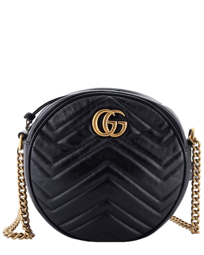 Gucci Black Sheep Leather Gg Marmont Round Shoulder Bag Matelasse Mini  (authentic Pre-loved) In Black
