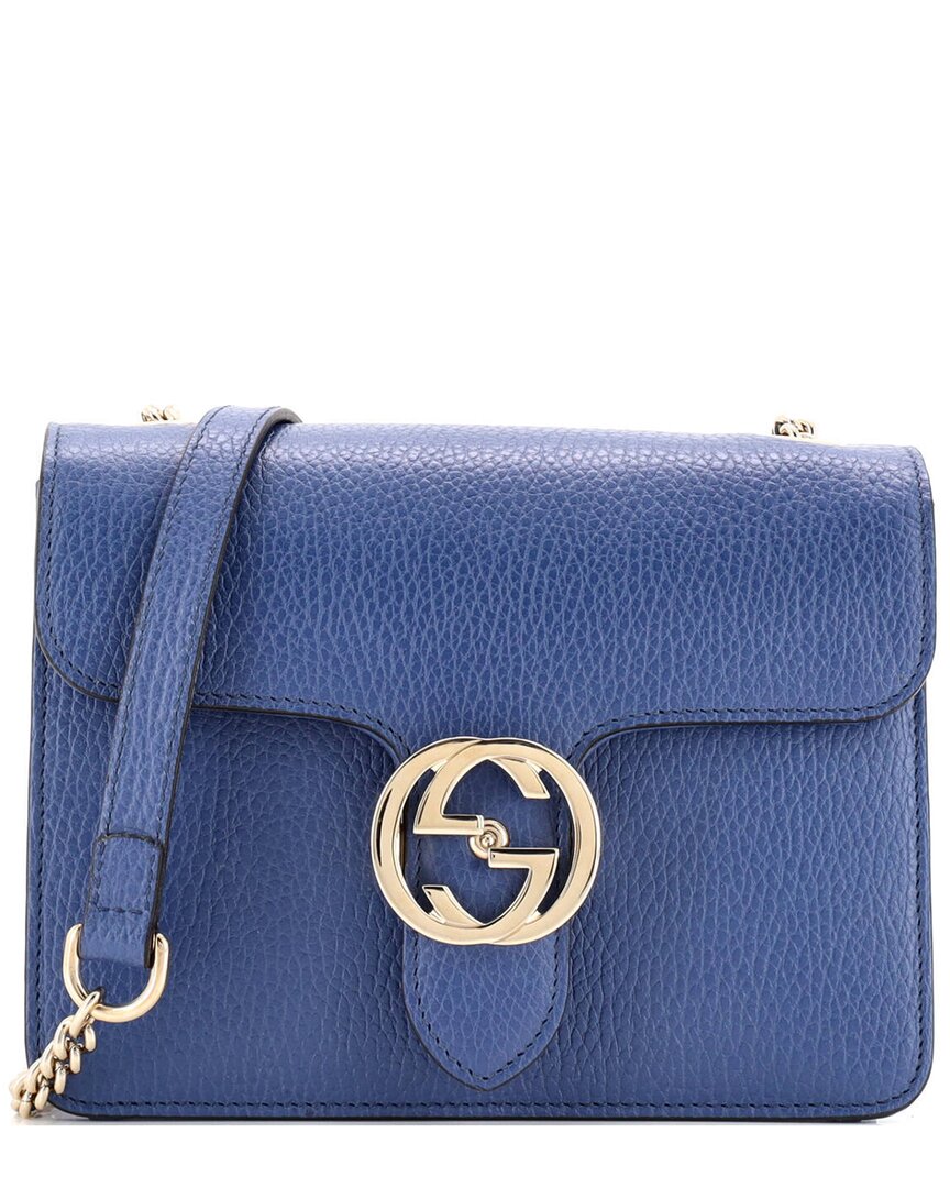 Gucci Blue Sheep Leather Interlocking Shoulder Bag Small (authentic Pre-loved)