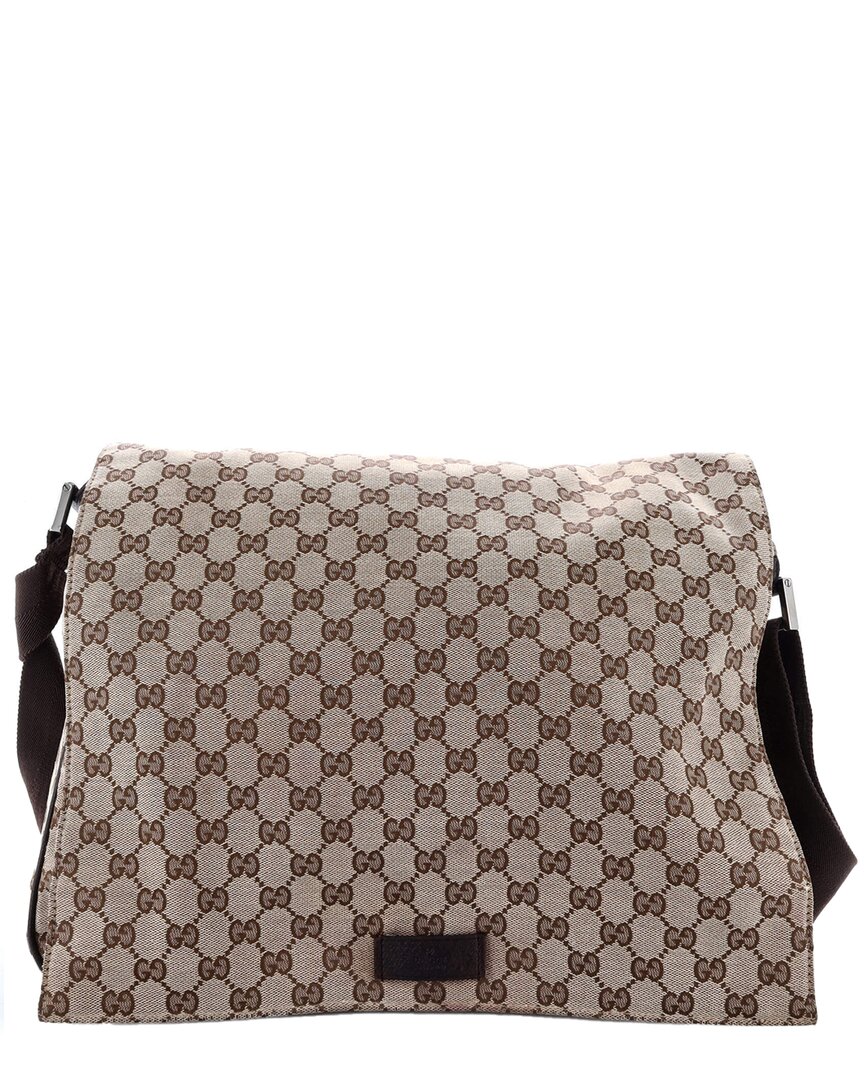 Gucci Brown Gg Canvas Flap Messenger Bag Large (authentic Pre-loved) In Brown