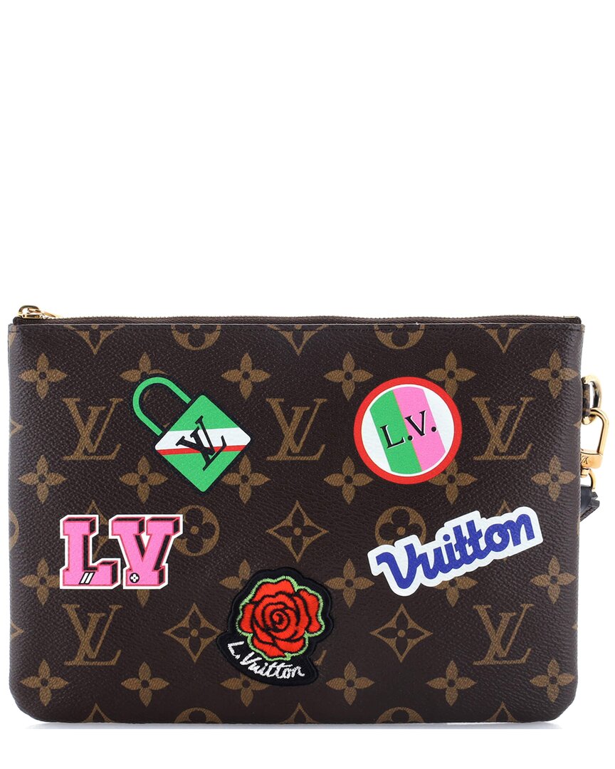 Pre-owned Louis Vuitton Brown Monogram Canvas City Pouch Limited Edition Patches  (authentic Pre-loved)