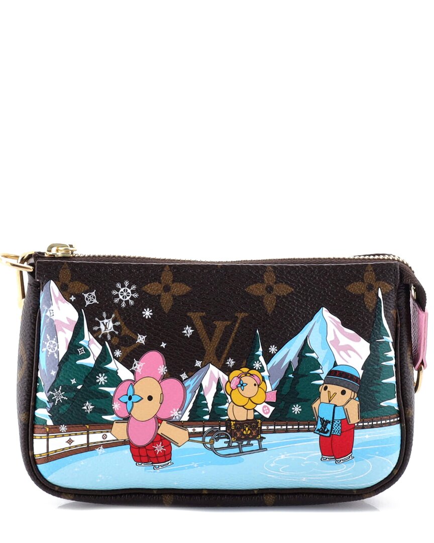 Pre-owned Louis Vuitton Brown Monogram Canvas Pochette Accessoires Limited Edition  Vivienne Xmas Mini (authen