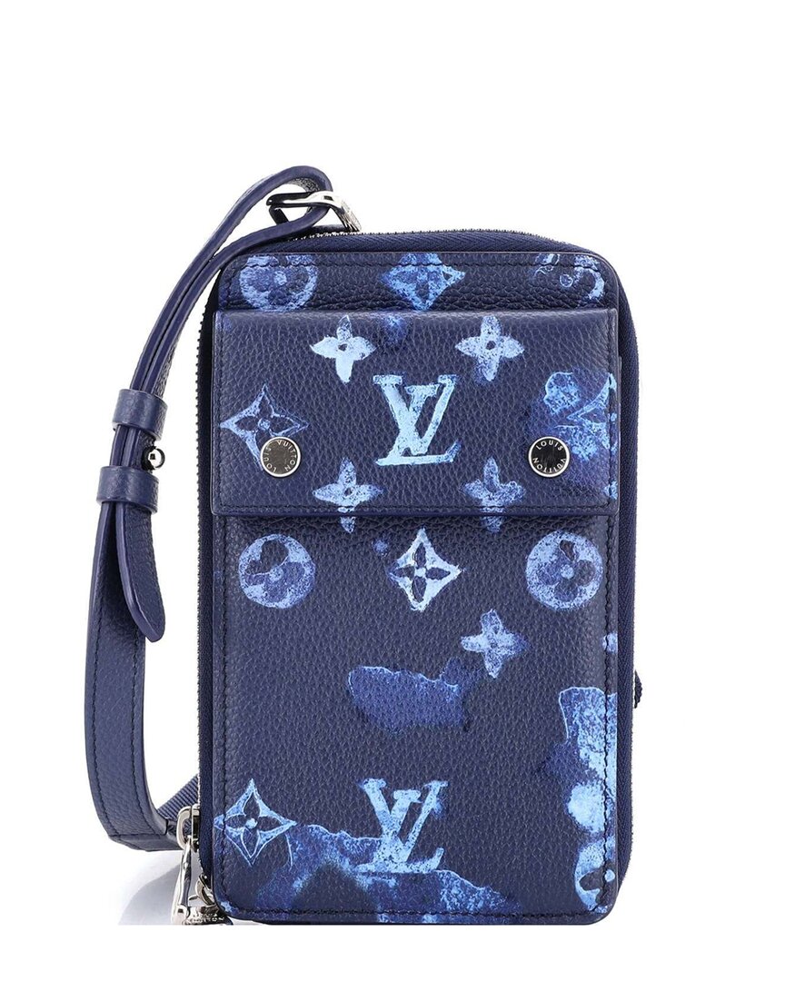 LOUIS VUITTON Pre-owned Blue Watercolor Leather Phone Pouch Limited Edition Monogram Ink Leather (authentic P