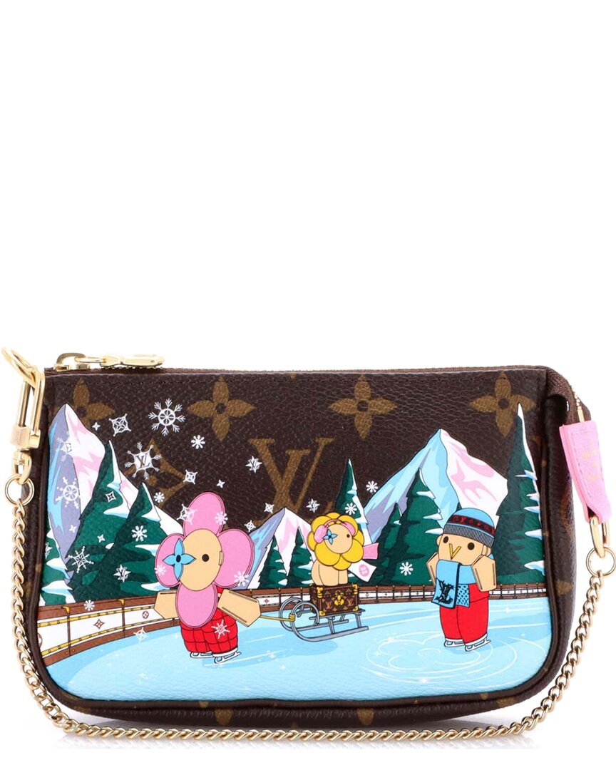 LOUIS VUITTON Pre-owned Brown Monogram Canvas Pochette Accessoires Limited Edition Vivienne Xmas Mini (authen