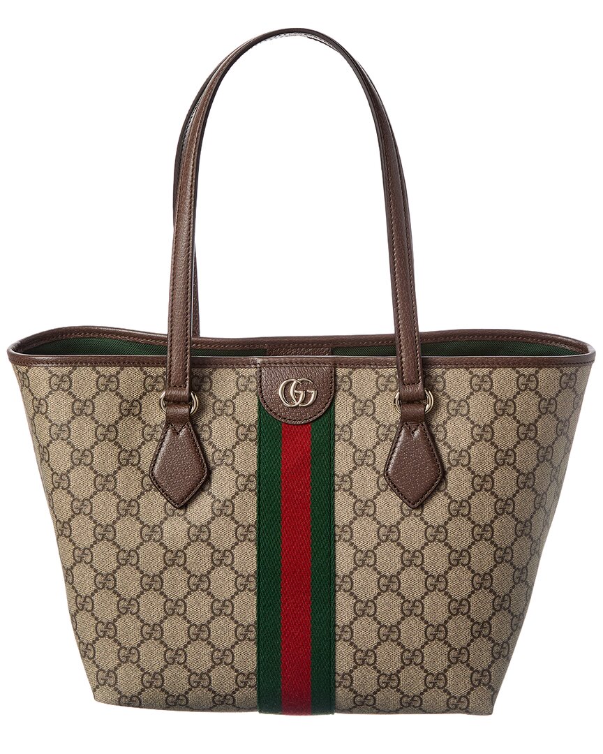 Gucci Ophidia Small Gg Supreme Canvas & Leather Tote In Brown