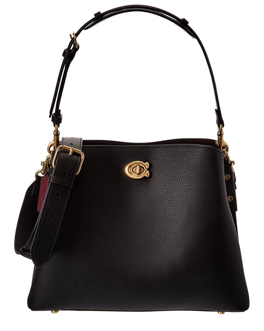 Coach Willow Polished Pebbled Leather Shoulder Bag In Black