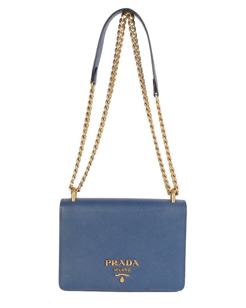 Prada Blue Saffiano Leather Lux Mini Chain Bag (authentic Pre-loved) In Blue
