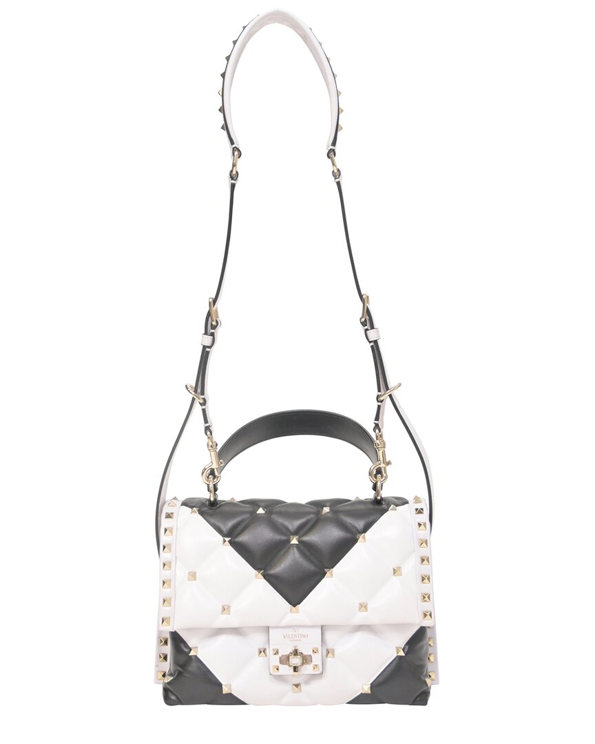 Valentino Black And White Leather Medium Candystud Top Handle Bag (authentic Pre-loved) In Multi