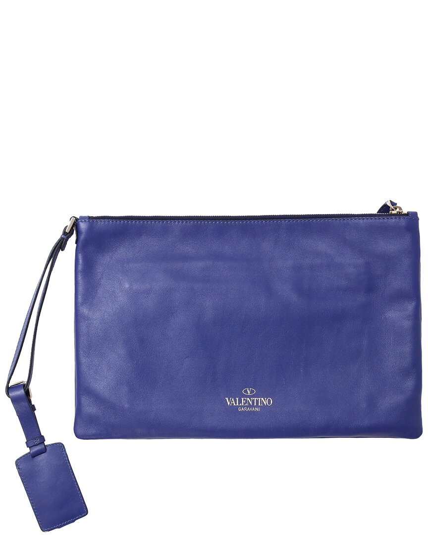 Valentino Blue Leather One Stud Wristlet Clutch (authentic Pre-loved) In Blue