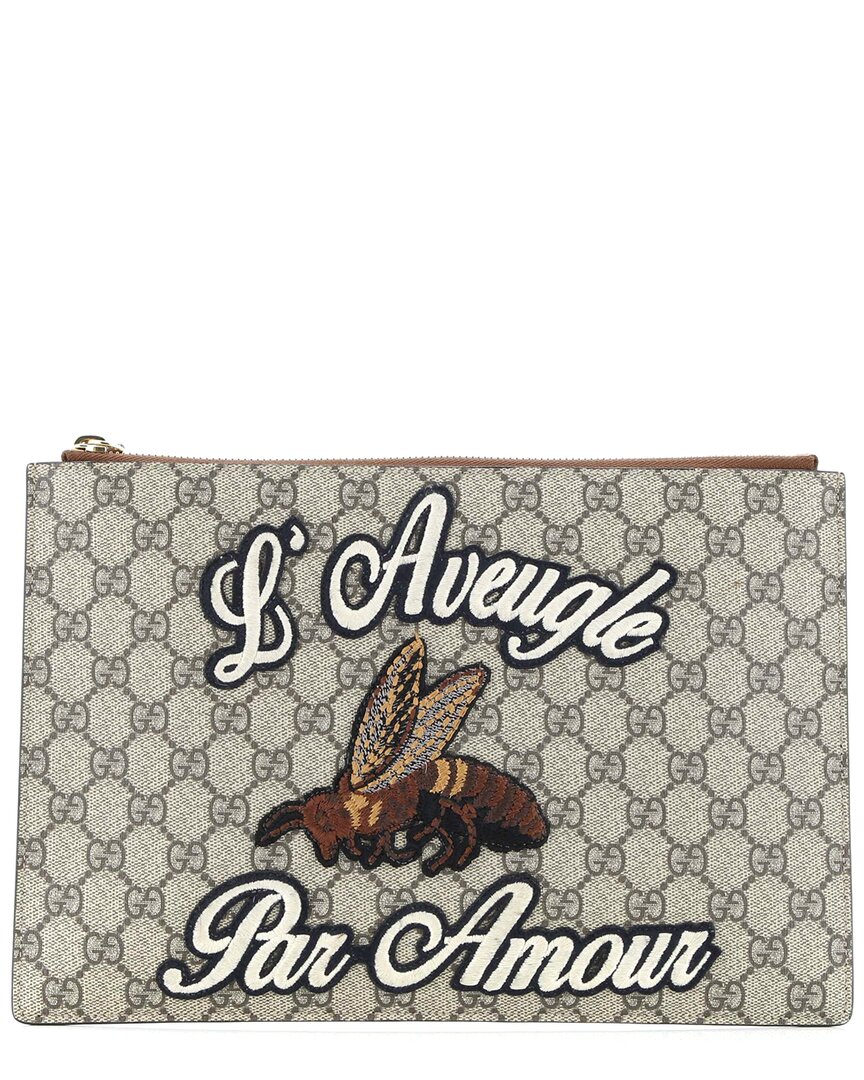 Gucci Zipped Pouch Leather With Applique Large (authentic Pre-loved) In Multi