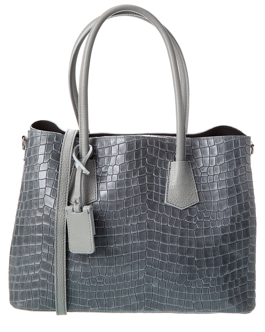 Italian Leather Top Handle Crocembossed Tote In Grey ModeSens