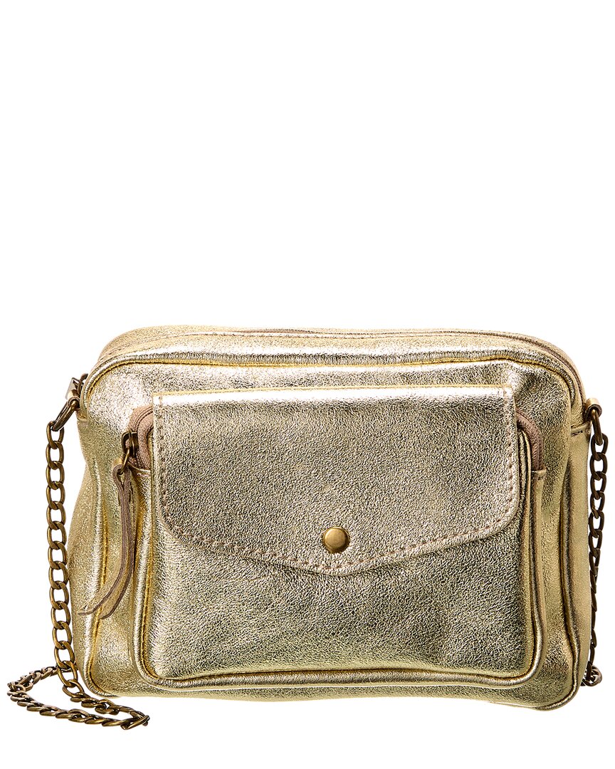 Metallic Gold Silver Bronze Soft Italian Leather Crossbody Shoulder Small  Bag Silver Tone Trims