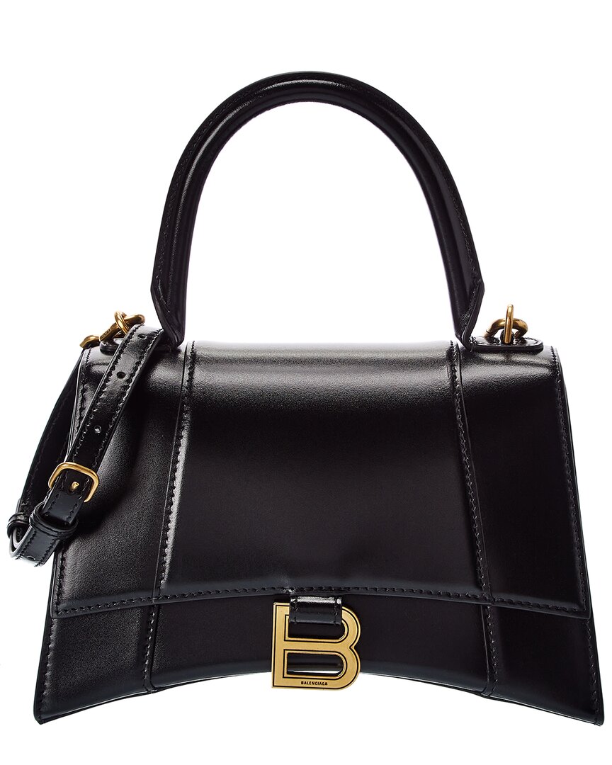 Balenciaga Hourglass Small Leather Top Handle Shoulder Bag In Black
