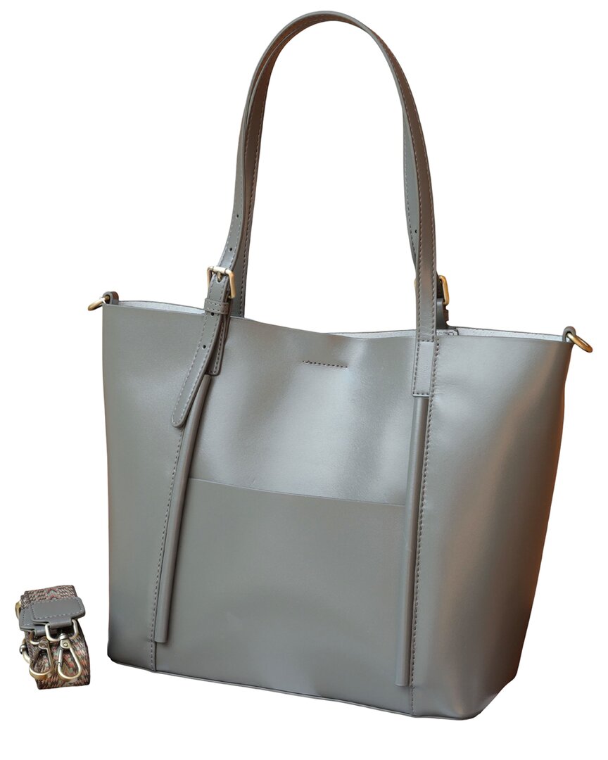 Bella Desert Leather Tote In Gray