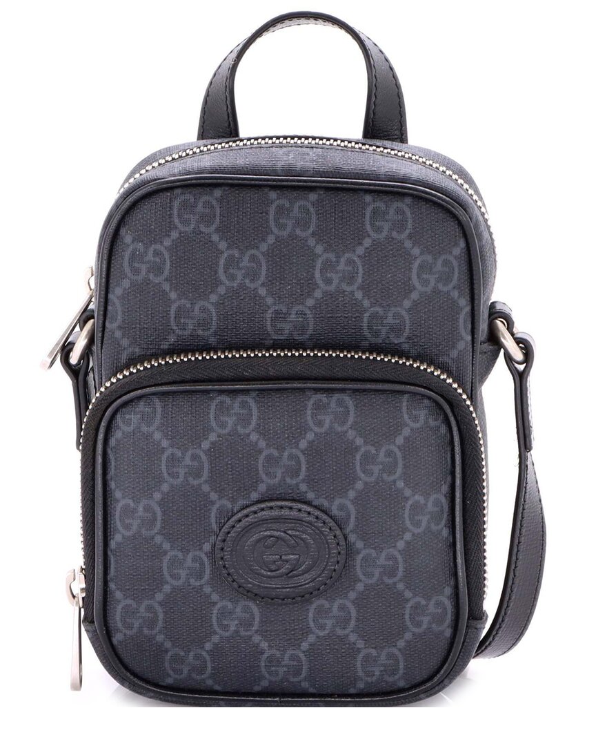 Gucci Interlocking G Patch Top Handle Crossbody Bag Gg Coated Canvas Mini  (authentic Pre-loved) In Blue