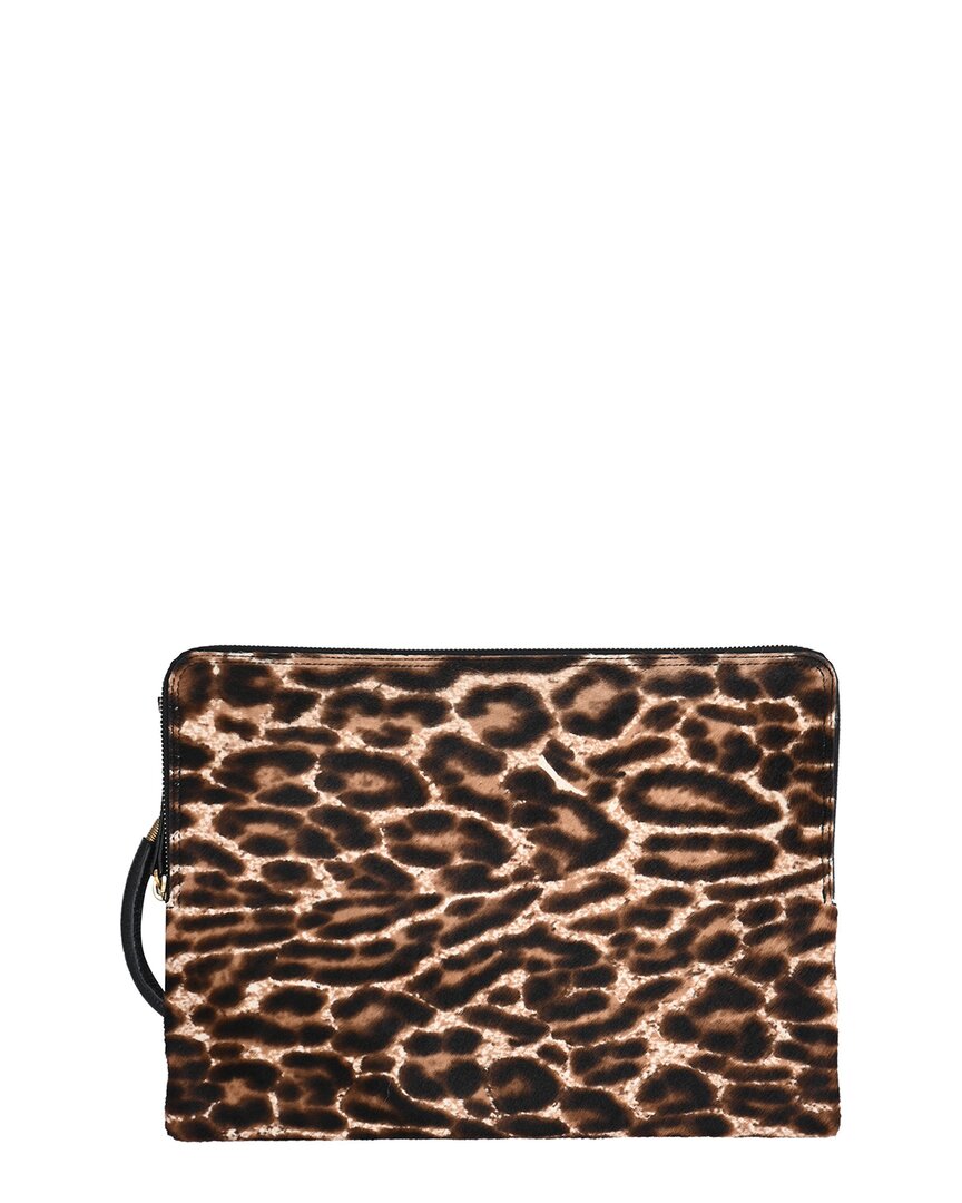 Lanvin Brown Pony Hair & Leather Leopard-print Zipped Clutch Bag (authentic Pre-loved)