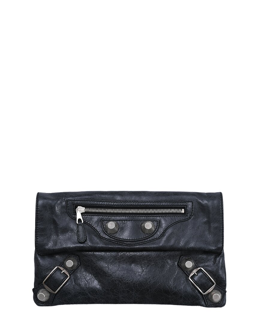 Balenciaga Black Lambskin Leather Giant 21 Silver Envelope Clutch Bag (authentic Pre-loved)