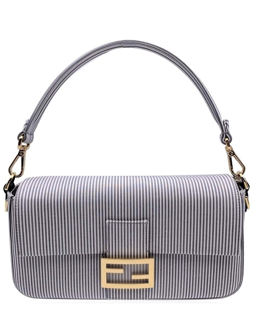 Fendi Grey Cotton Shoulder Bag Baguette (authentic Pre-loved)