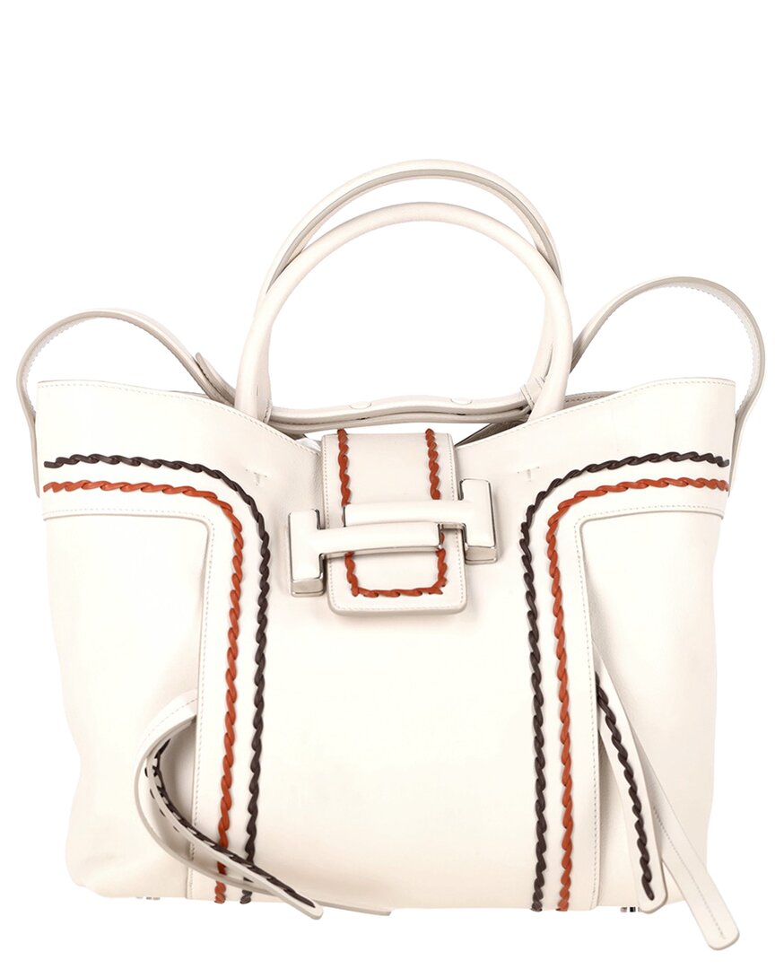 Tod's Ecru Leather Double T Stitch Detail Handbag (authentic Pre-loved)
