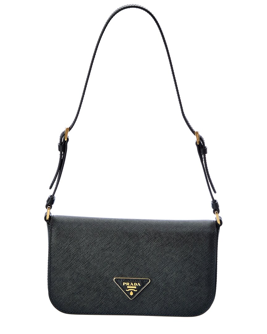 Prada Logo Saffiano Leather Shoulder Bag In Black ModeSens