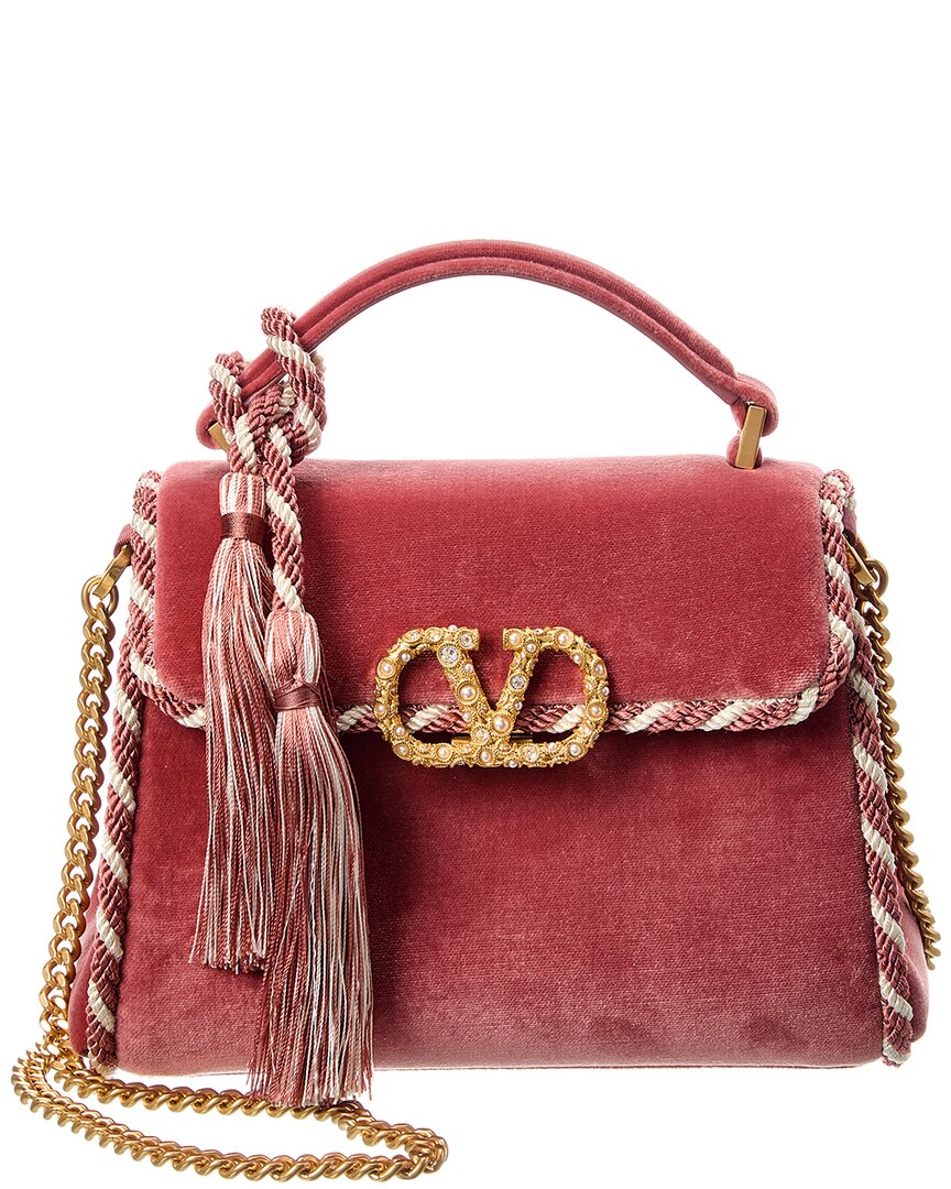 Valentino Garavani Valentino Vlogo Velvet Shoulder Bag In Pink