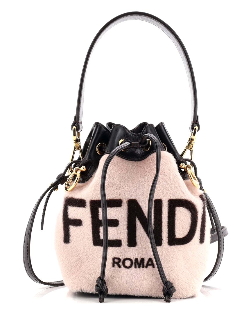 FENDI Beige Raccoon Fur Logo Mon Tresor Bucket Bag (Authentic Pre-Loved)