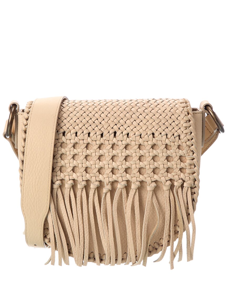 Shop Frye Melissa Woven Leather Saddle Bag In White