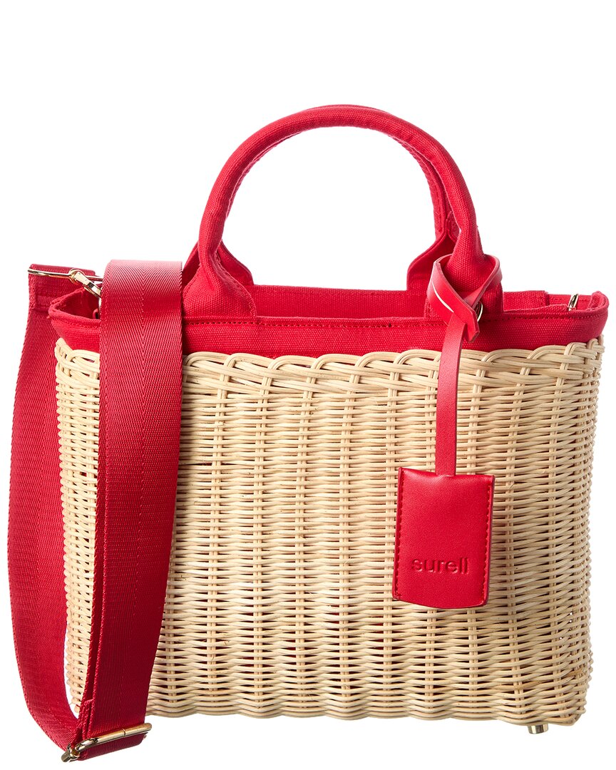 Surell Accessories Picnic Straw Crossbody In Natural/red