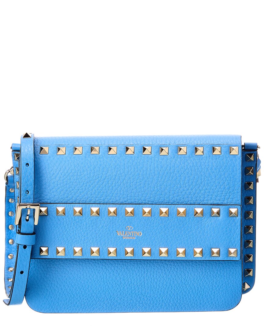 Valentino Garavani Rockstud Small Grainy Leather Crossbody In Blue