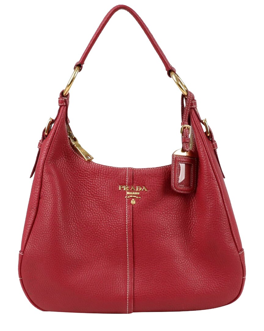 Prada Pink Leather Hobo Shoulder Bag In Red
