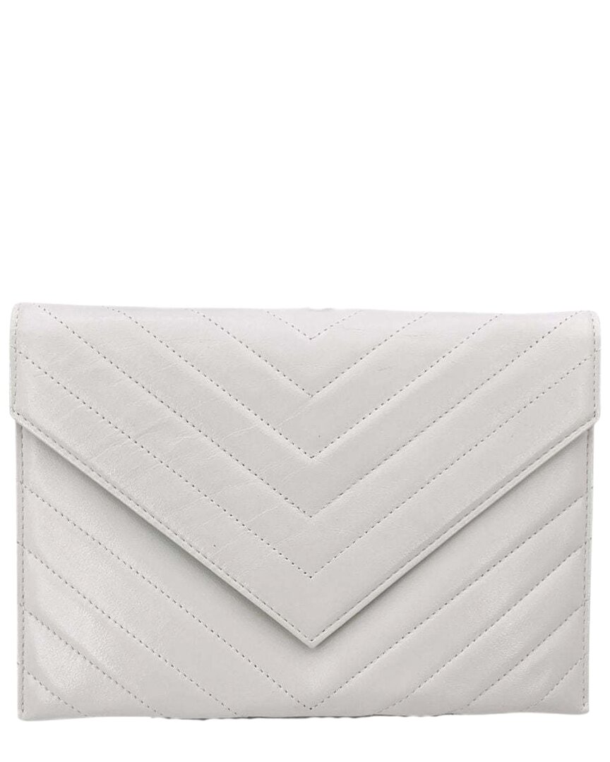 Saint Laurent White Leather Clutch (authentic Pre-loved)