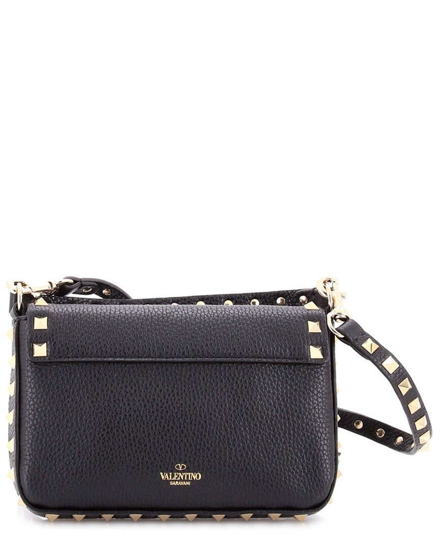 Valentino Garavani Valentino Black Sheep Leather Rockstud Top Handle Crossbody Pouch Mini  (authentic Pre-loved)