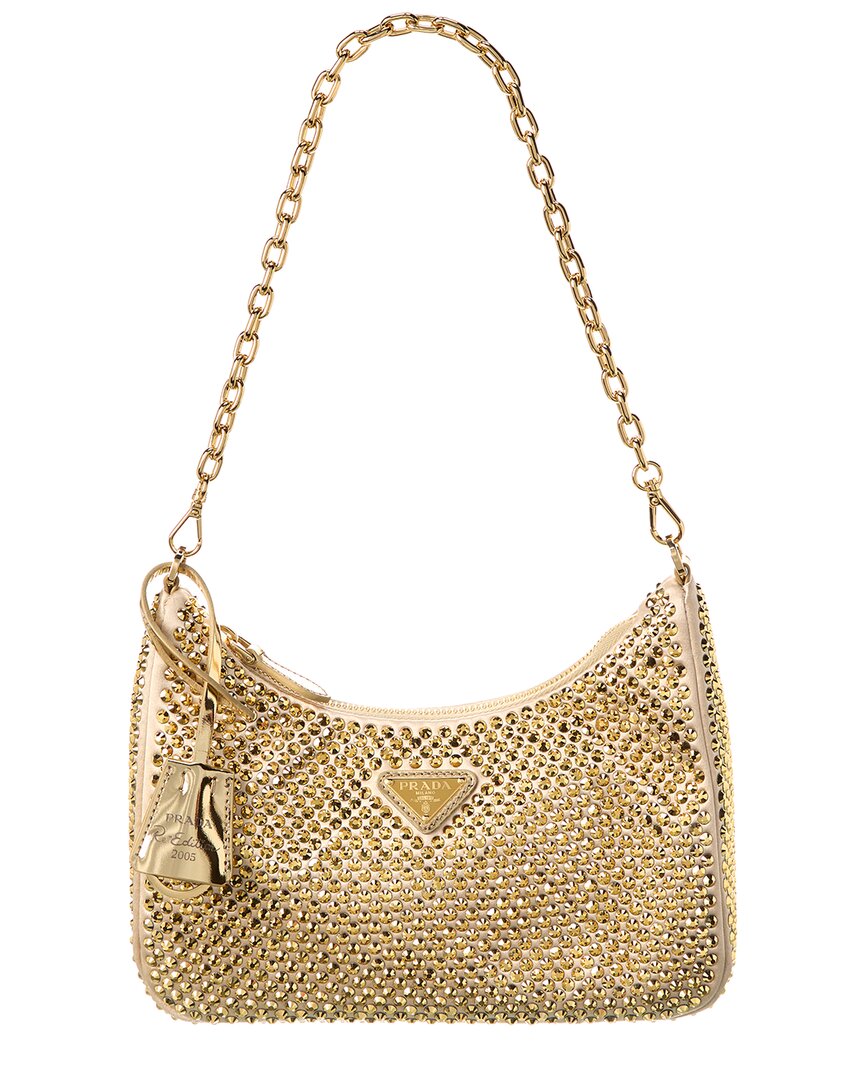 Prada Re-edition 2000 Crystal-embellished Shoulder Bag In Gold