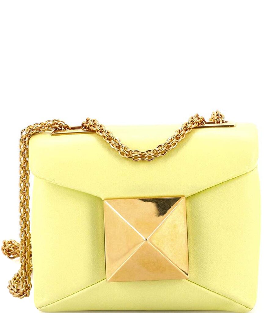 Valentino Garavani Valentino Yellow Sheep Leather One Stud Chain Flap Bag Micro (authentic Pre-  Loved)