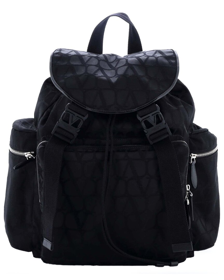 Valentino Garavani Valentino Black Toile Iconograph Nylon Double Buckle Backpack (authentic Pre-  Loved)
